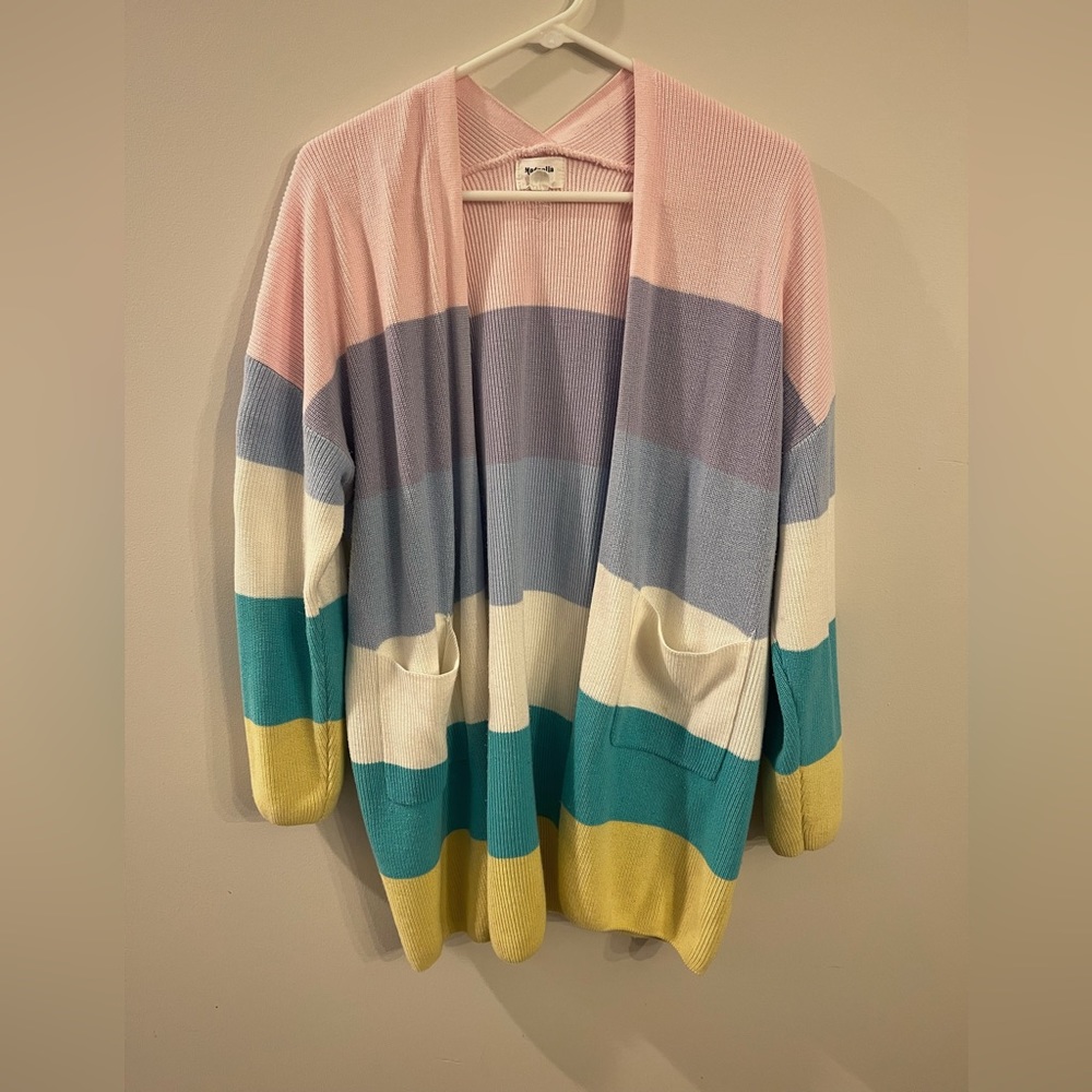Oversized color-blocked pastel cardigan